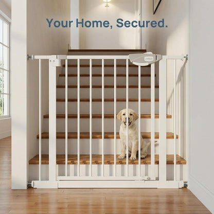 Safety Gate for Stairs & Doorways, Auto-Close Baby Gate or Dog Gate – Pressure Mount No Drilling, 30" Tall All Metal Frame with Dual Locking System (White, 30" Tall 29"-33" Wide)