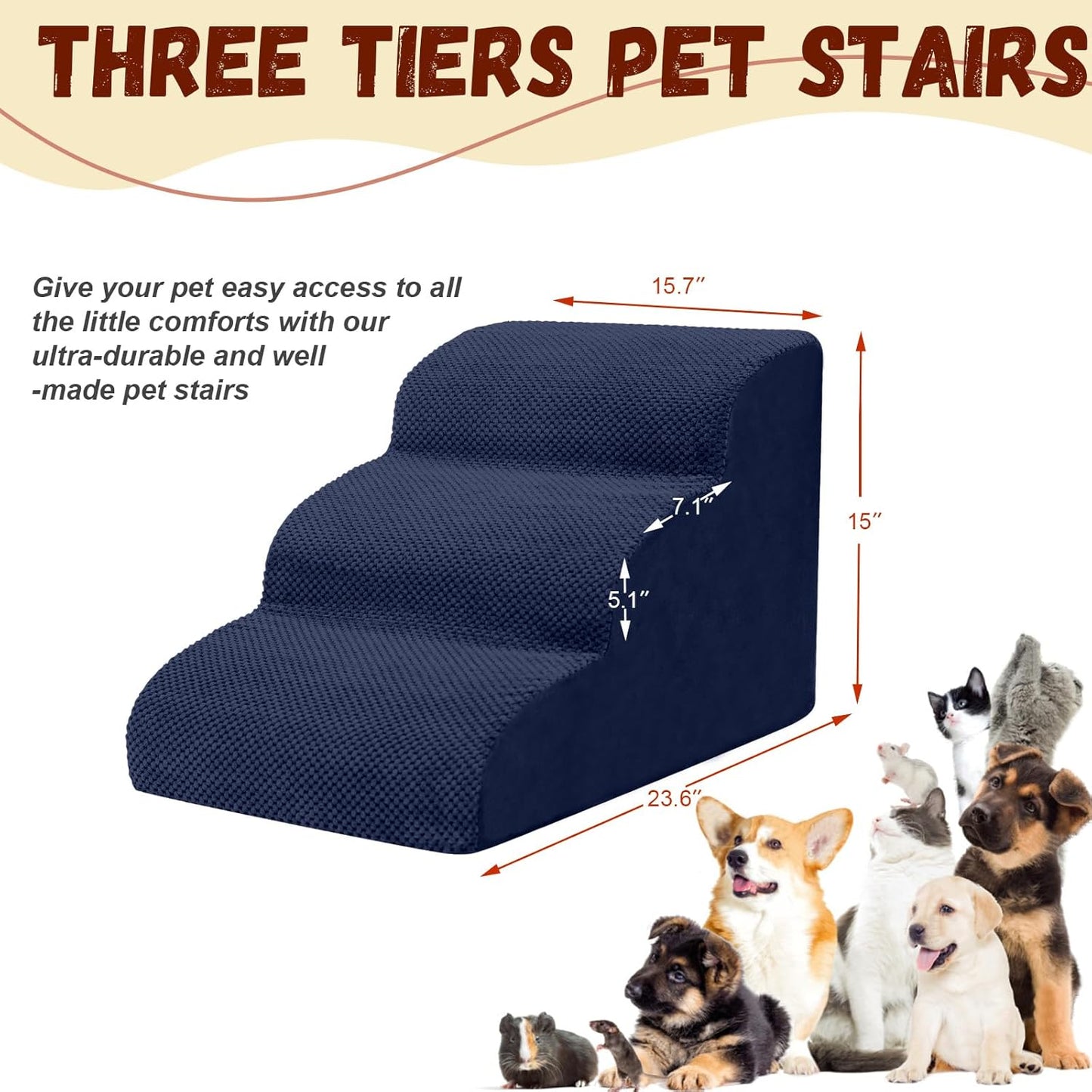 Dog Stairs for Small Dogs - High Density Foam Dog Ramp, Extra Wide Pet Steps with Non-Slip Bottom for High Beds, Couche and Sofa, Best for Pet Injured, Older Dogs Cats (Grey, 4 Steps)