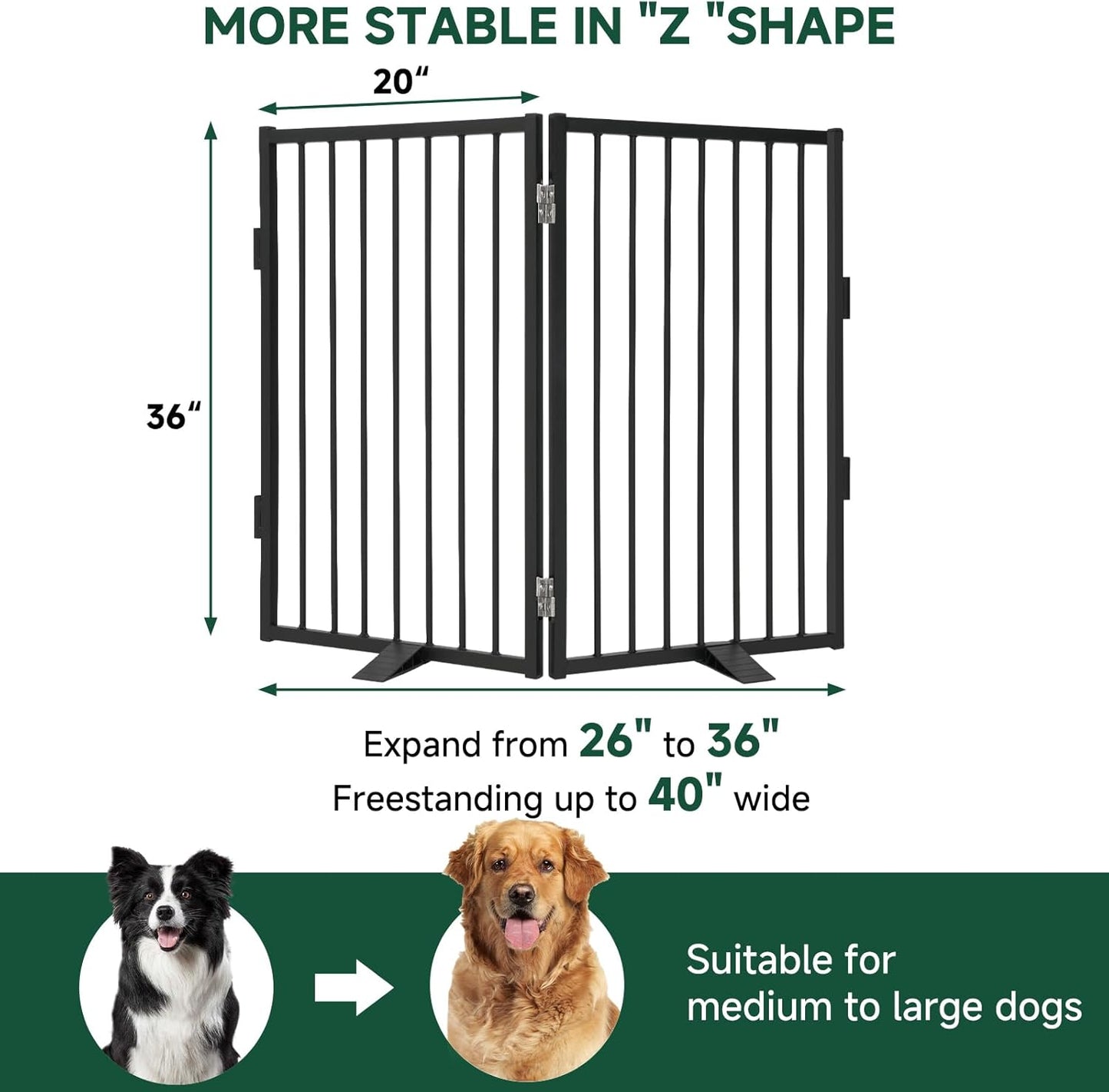 Snagle Paw Full Metal Freestanding Dog Gate,Indoor Dog Gate with Floor Protect Support Feet, 40x24 Inches Foldable Dogs Barrier for Stairs, Hallways and Doorways (24'' H 2 Panel, White