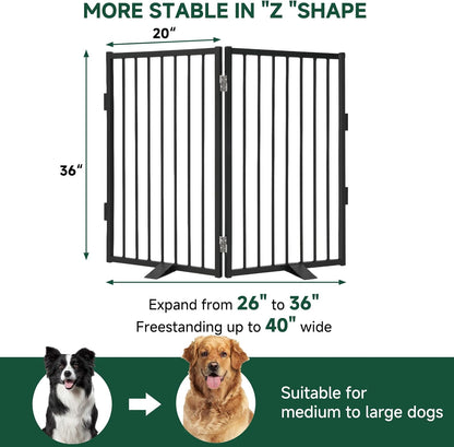 Snagle Paw Full Metal Freestanding Dog Gate,Indoor Dog Gate with Floor Protect Support Feet, 40x24 Inches Foldable Dogs Barrier for Stairs, Hallways and Doorways (24'' H 2 Panel, White