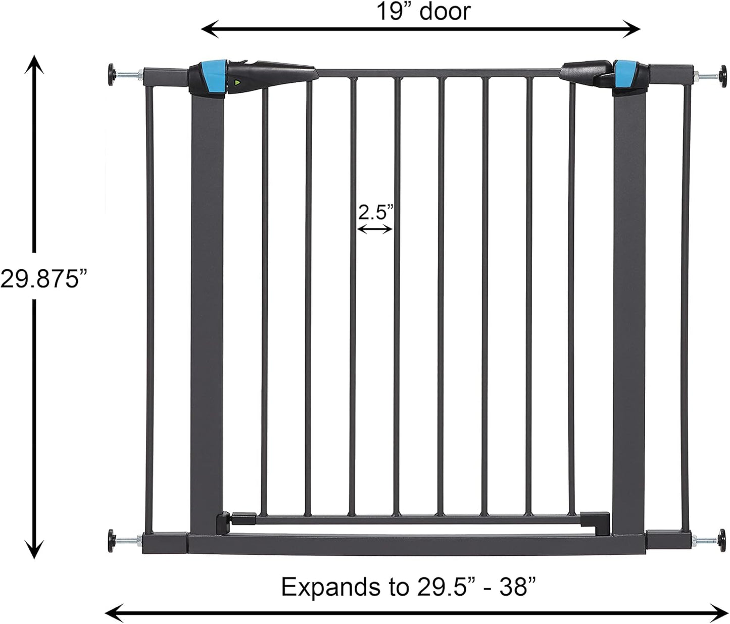 MidWest Homes for Pets 39 Inches Tall Walk-Though Steel Pet Gate, Pressure Mounted Dog Gatewith Glow Strip Measures 29-38 Inches Wide & Includes Two 3-Inch-Wide Extensions, Graphite