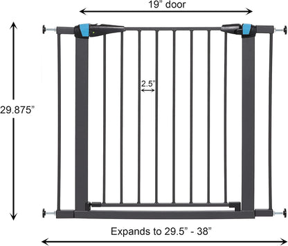 MidWest Homes for Pets 39 Inches Tall Walk-Though Steel Pet Gate, Pressure Mounted Dog Gatewith Glow Strip Measures 29-38 Inches Wide & Includes Two 3-Inch-Wide Extensions, Graphite