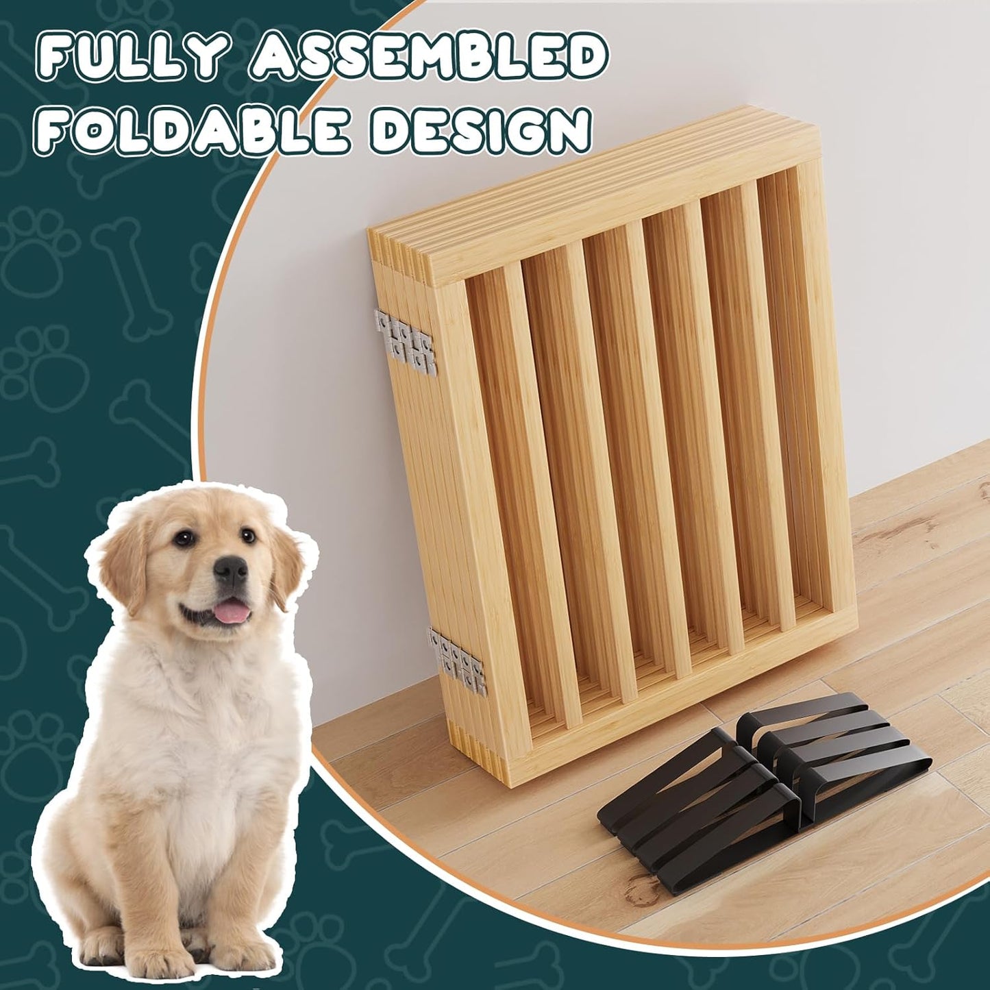 Freestanding Dog Gates Indoor, 3-Panel Pet Gates with 2 Metal Stands and 360° Hinge, 24" H Foldable Dog Gate for Stairs, Doorway, Kitchen, Expands Up to 55" Fully Assembled - Black Walnut