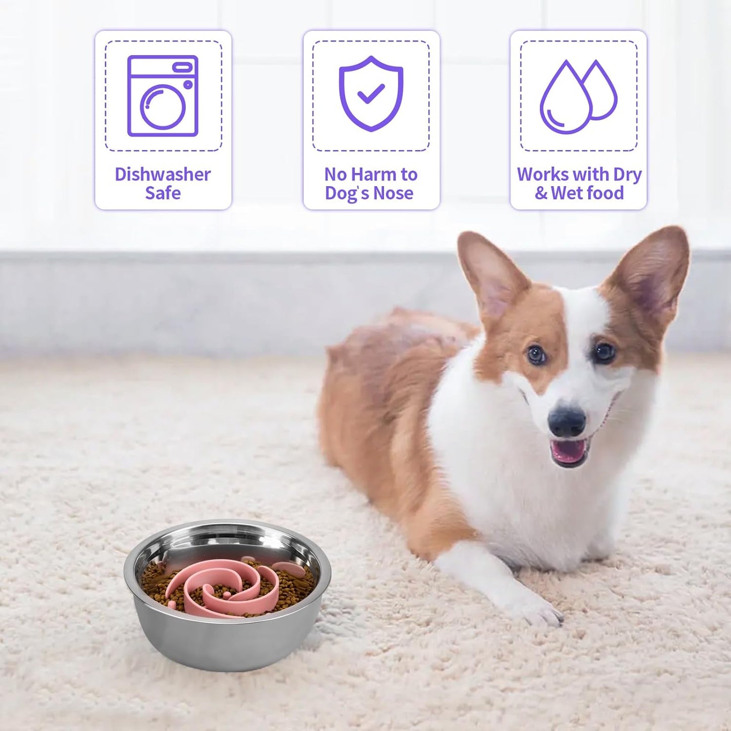 Slow Feeder Dog Bowls Insert, Bestalk Soft Silicone Slow Eating Feeder Insert with Suction Cups for Small, Medium and Large Dogs, Fit into Basic and Elevated Dog Bowls, Dark Blue