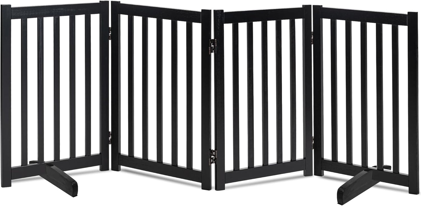 LZRS 2-Panel Wooden Free Standing Foldable Dog Gate Indoor – Solid Hardwood 24" High, Step-Over Safety Pet Gate for Doorways, Stairs & Small Spaces - Indoor Use, White
