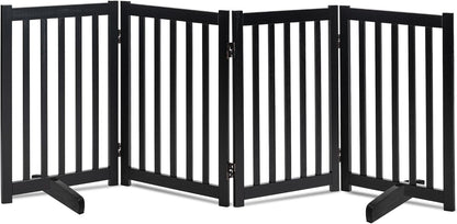 LZRS 2-Panel Wooden Free Standing Foldable Dog Gate Indoor – Solid Hardwood 24" High, Step-Over Safety Pet Gate for Doorways, Stairs & Small Spaces - Indoor Use, White