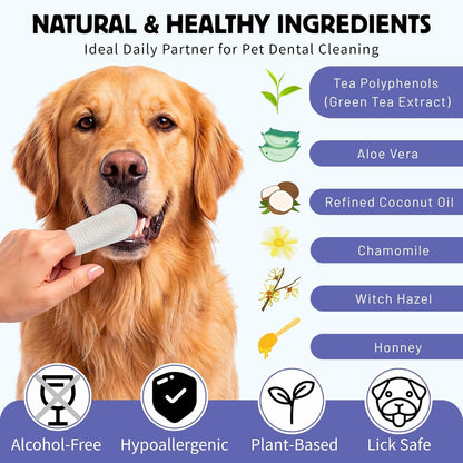 60 Counts Dental Wipes for Dogs Teeth & Cats, No-Rinse Dog Tooth Wipes for Breath Freshener & Gum Care, Pet Toothbrush Toothpaste Alternative, Unscented Disposable Dog Oral Teeth Cleaning Finger Wipes