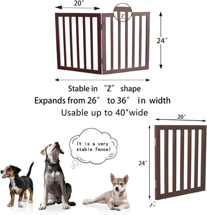 ZJSF Freestanding Indoor Dog Gate for House Foldable Wood Brown Puppy Gate for Doorways Pet Gate for Stairs Extra Wide Pet Fence 24" Height 2 Panels