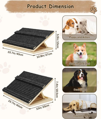 Foldable Wooden Dog Ramp for Stairs, Upgraded Non-Slip Dog ramps, 2 Packs for Small or Medium Dogs and Cats， Step and Stair for Injured and Elderly Pets（No Installation Required）