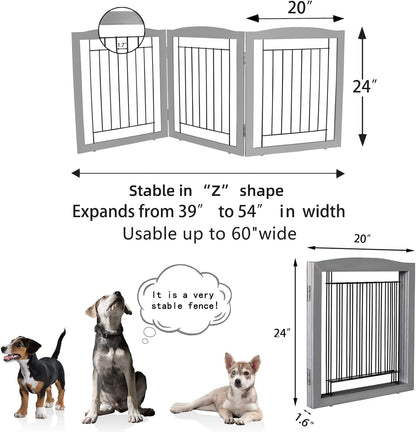 ZJSF Freestanding Foldable Dog Gate for House Extra Wide Wooden White Indoor Puppy Gate Stairs Doorways Pet Gate Tall Dog Fence 3 Panels Fence