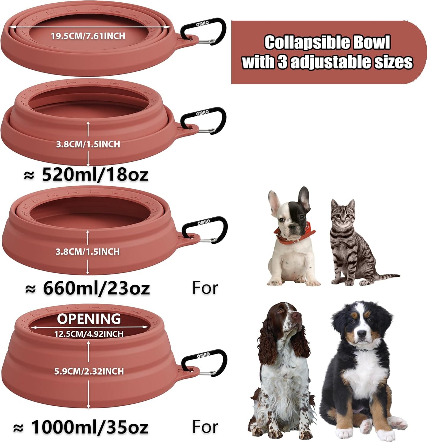 OHMO Spill Proof Collapsible Dog Water Bowl 24oz for Cars, No Splash Portable Bowls for Dog Travel, Dishwasher Safe, Pet Essentials for Road Trips, Cat Travel Accessories