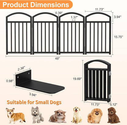 Snughome Short Dog Gate Indoor, 19.69" H Freestanding Small Dog Door Gates with Support Feet, Expands Up to 48" Wide Foldable Pet Gates for Doorway, 4 Panel Folding Pet Door Pet Fence for Puppy, White