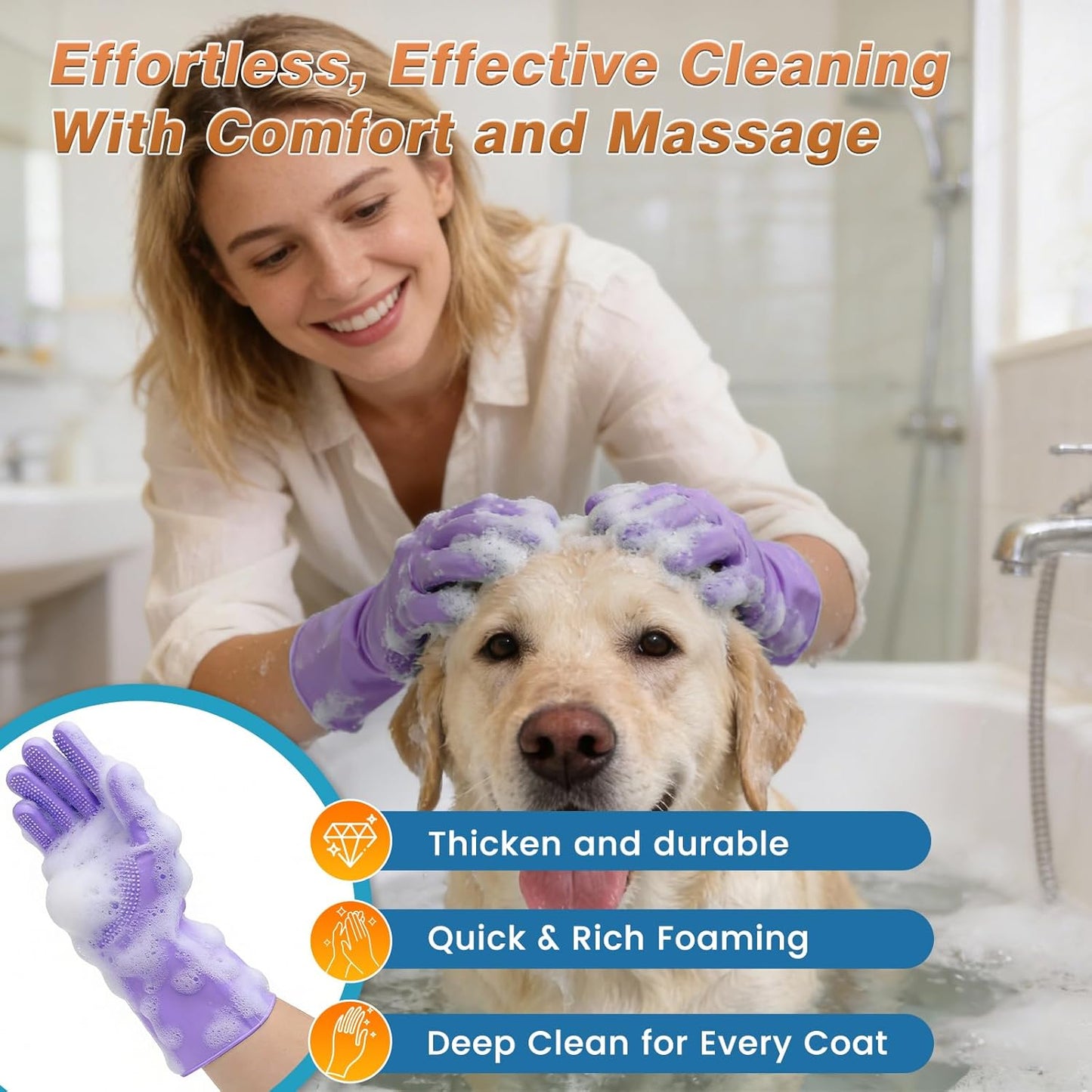 7PCS Dog Washing Gloves | Dog Bath Brush | Storage Bag | Dog Finger Toothbrush for Short & Long Haired Dogs & Cats | Efficient Deshedding Bathing & Massaging, Suitable for Pets (Sage Green)