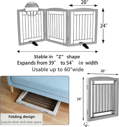 ZJSF Freestanding Dog Fence Indoor, Foldable Dog Gate for Doorways, Stairs or Hallways, Sturdy Wood Extra Wide Pet Gate with Support Feet for The House, White, 24 "Height-3 Panels