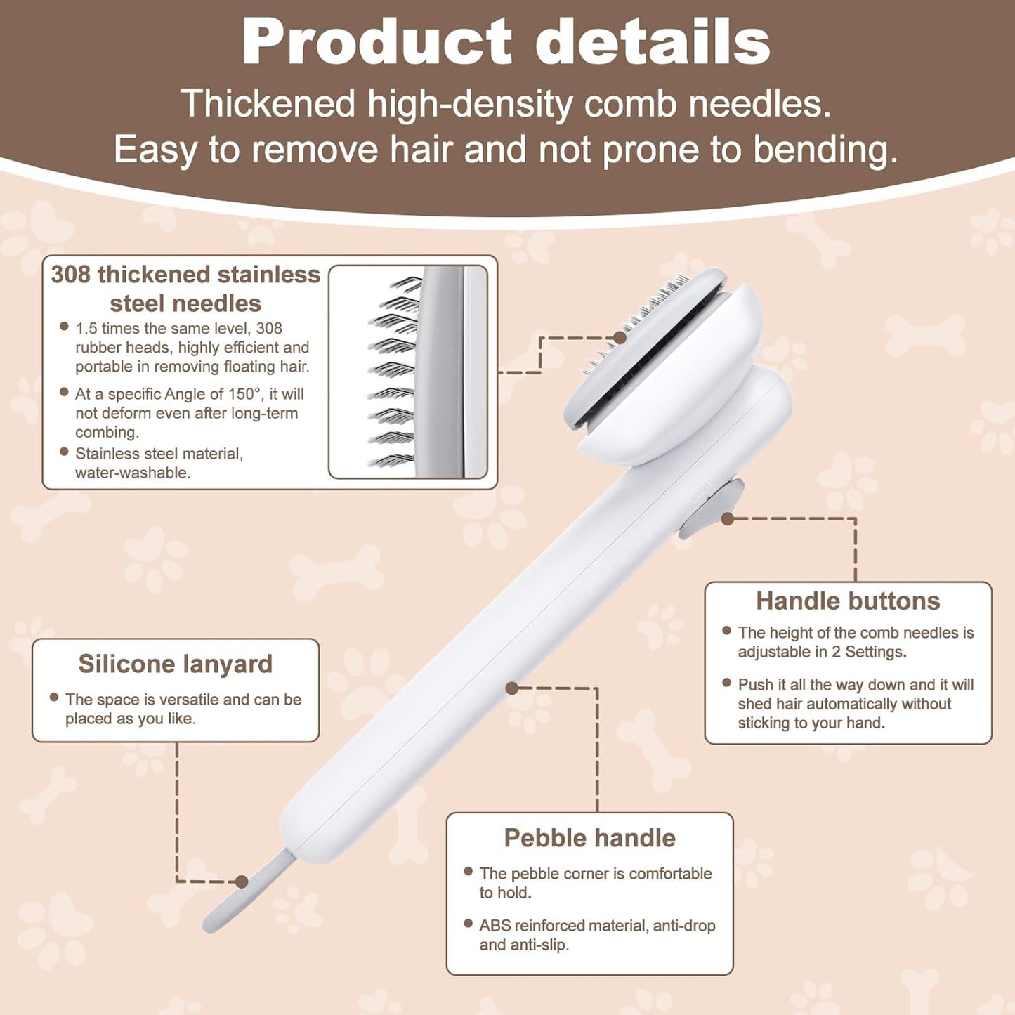 Self Cleaning Deshedding Cat Brush for Dogs & Cats,Adjustable Cat Brushes for Indoor Cats, Easy to Clean Grooming Tool for Long & Short Haired Pets