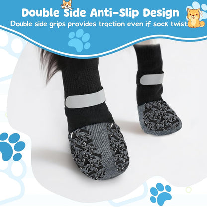 Dog Socks to Prevent Licking Paws, Anti Slip Dog Boots & Paw Protectors for Hardwood Floors, Toe Grips for Small Medium Large Senior Dogs, Dog Shoes for Hot/Cold Pavement(Blue Bone,L)