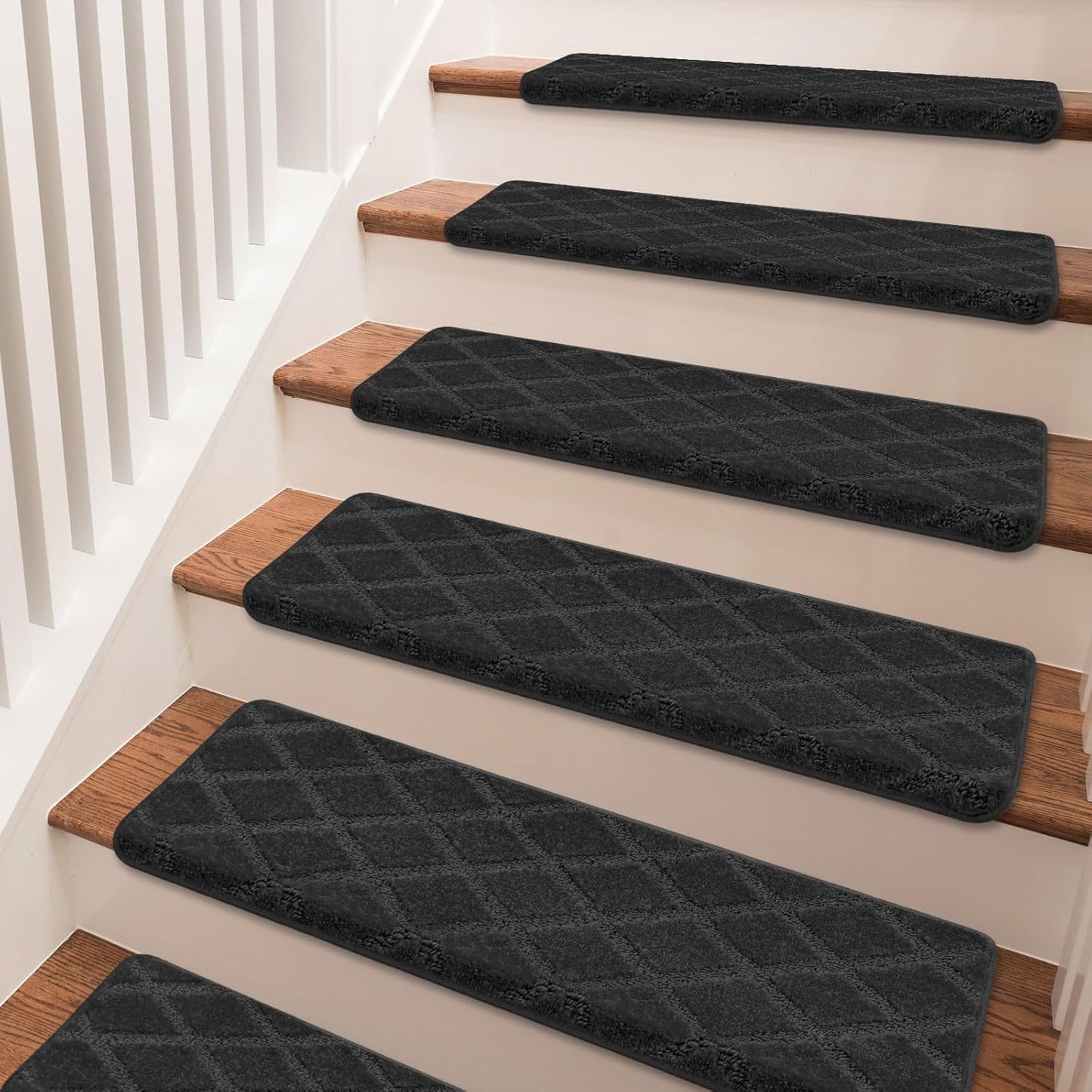 PURE ERA Bullnose Carpet Stair Treads Set Tape Free Non-Slip Indoor Stair Protectors Pet Friendly Rugs Covers Soft Skid Resistant Washable Reusable 9.5" x 30"(14 Pieces,Cream Gray)