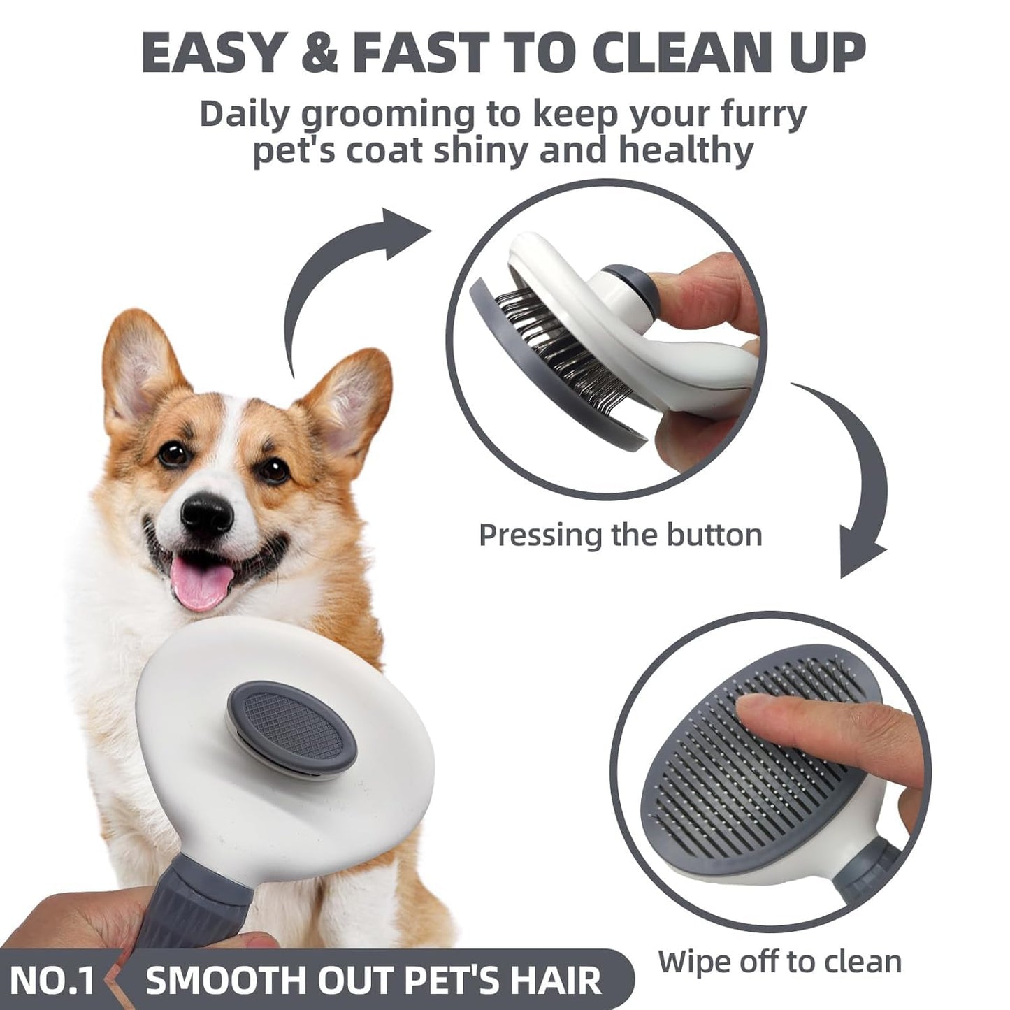 Dog Brush for Shedding,6 PCS in One Pet Slicker Hair Brush Kit Organizer Bag - Dog Cat Grooming Deshedding Undercoat Rake Brush Comb for All Small Large Dogs Cats Grey
