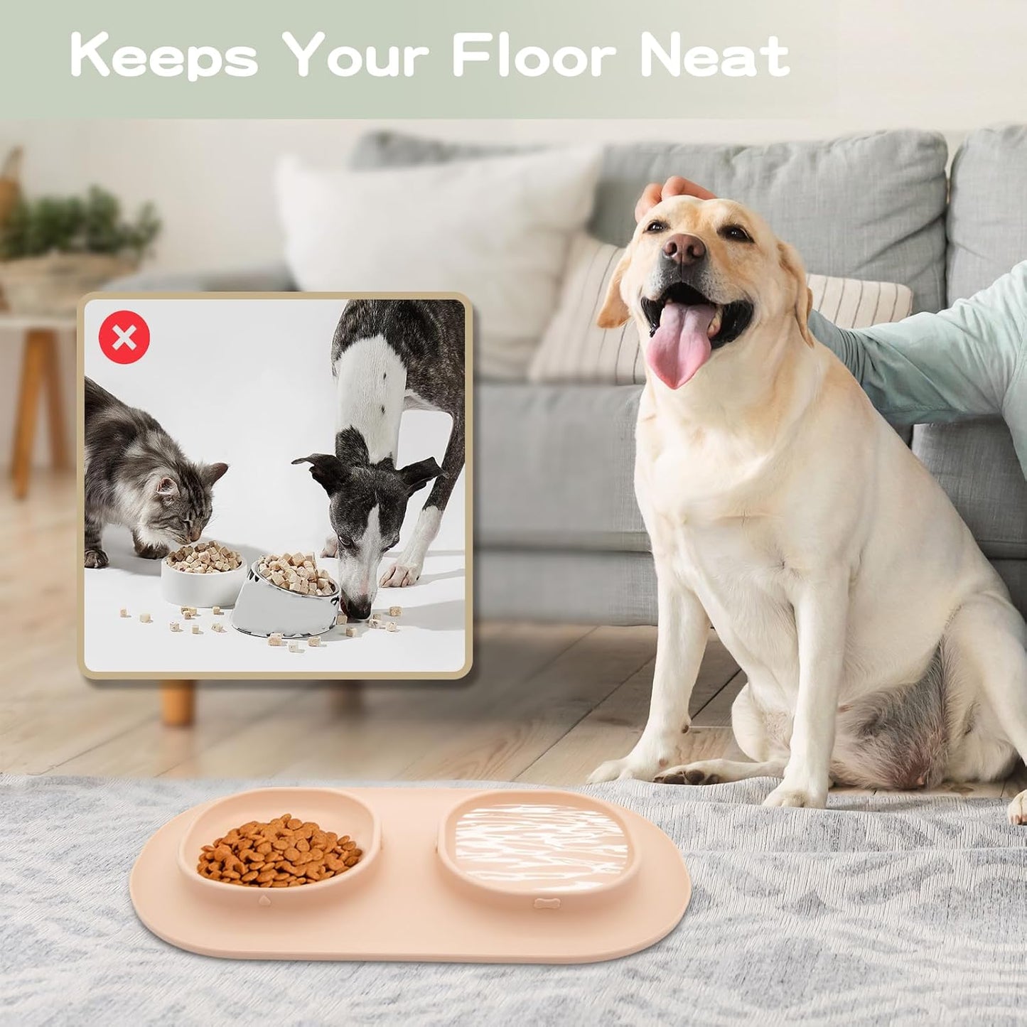 Dog Food Bowls Pet Bowls & Dog Water Bowls with No-Spill and Non-Skid, Feeder Bowls with Dog Bowl Mat for Small Medium Large Size Dogs Cats Puppy Pets, Dog Dishes (Green)