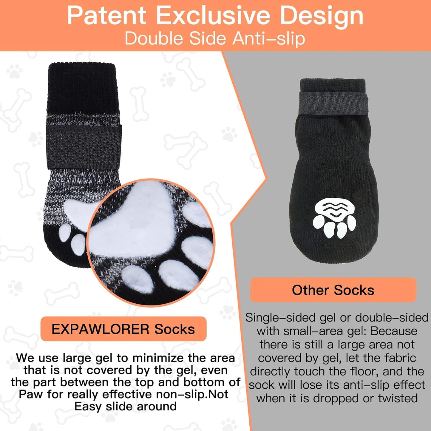EXPAWLORER 6Pcs Anti-Slip Dog Socks to Prevent Licking Paws,Dog Shoes for Hot Pavement,Dog Booties Traction Control on Hardwood Floor,Boots & Paw Protectors, for Puppy Small Medium Large Senior Dogs