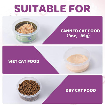 4Pack Cat Can Covers for 3 oz Canned Food Storage Container, Airtight Lock Pet Food Sealer Lids Transparent Kitten Can Box for 2.56''/65mm D and 85g Small Cans