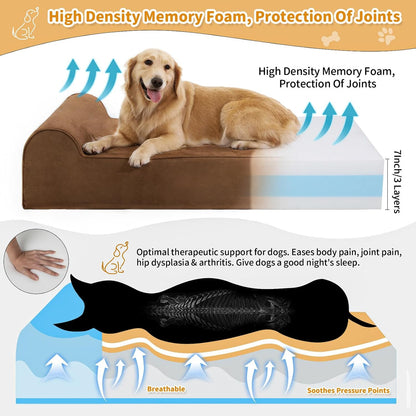 Rainmr Orthopedic Dog Beds for Large Dogs, 7" Memory Foam Dog Beds with Waterproof Liner, Durable Microsuede Cover, Removable and Washable, Nonskid Bottom, 48"x30"x7" L Grey