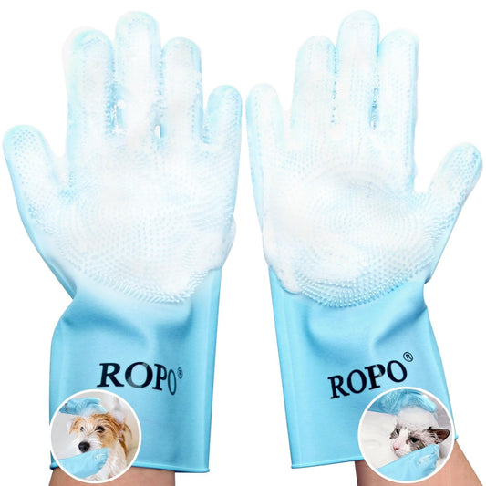 ROPO silicone gloves for pet grooming, multi-functional gloves for pet hair shedding, bathing, and massage (Purple)