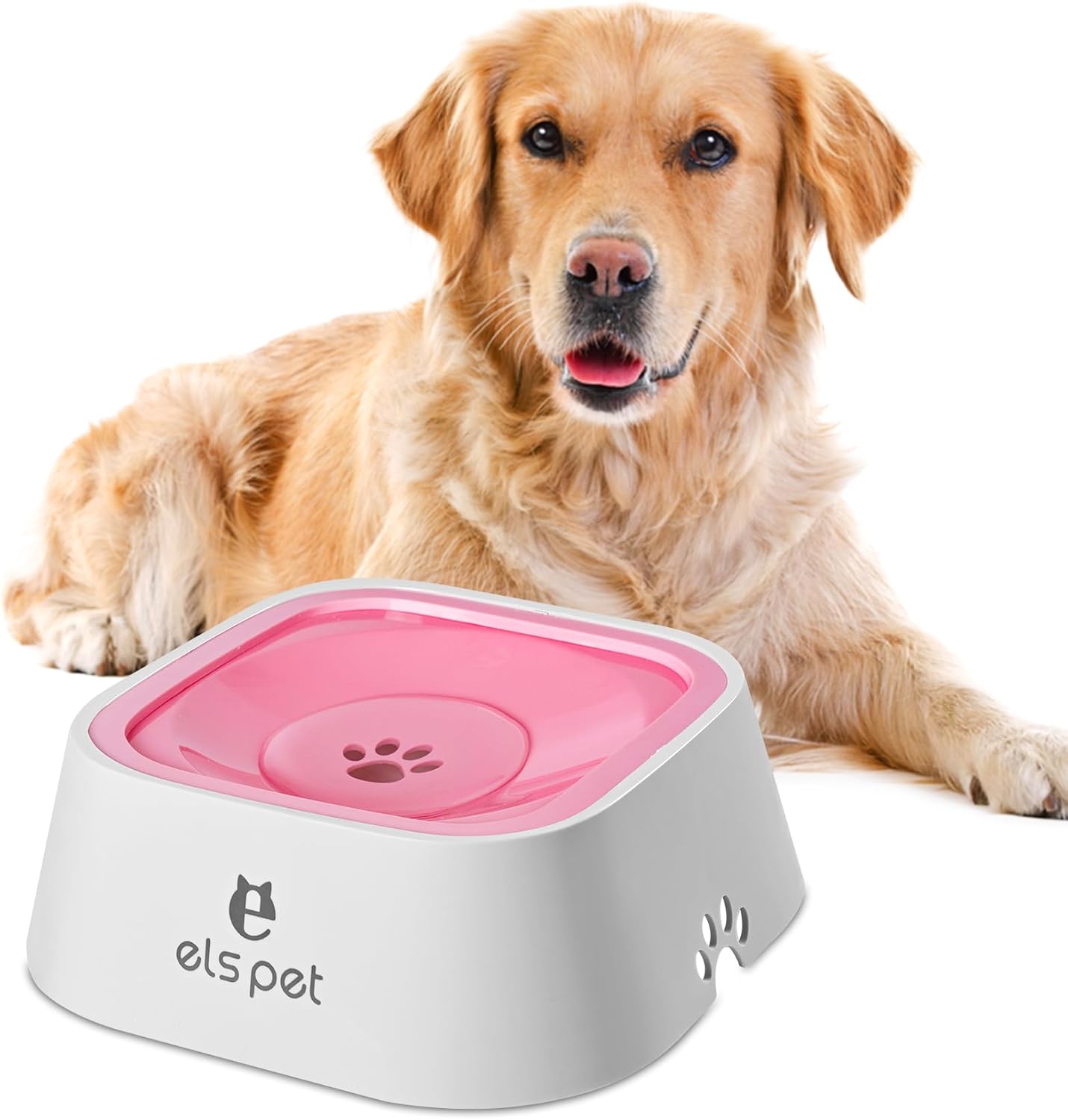 Dog Water Bowl no Spill, 35oz Slow Water Bowl for Dogs, BPA-Free, Anti-Splash & No-Slip Design, 1L Vehicle Carried Travel Spill Proof Pet Bowls, for Small Medium Cats and Pets. (White, 1L)