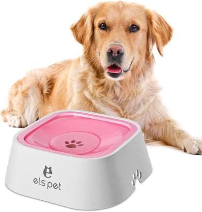 Dog Water Bowl no Spill, 35oz Slow Water Bowl for Dogs, BPA-Free, Anti-Splash & No-Slip Design, 1L Vehicle Carried Travel Spill Proof Pet Bowls, for Small Medium Cats and Pets. (White, 1L)