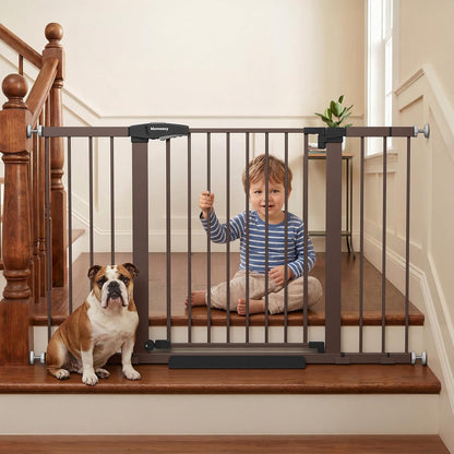 Mumeasy Baby Gate Extra Wide, 29.7-51'' Pressure Mounted Dog Gate with Walk Thru Door, Auto Close Pet Gate for House, Stairs, Doorways,Black