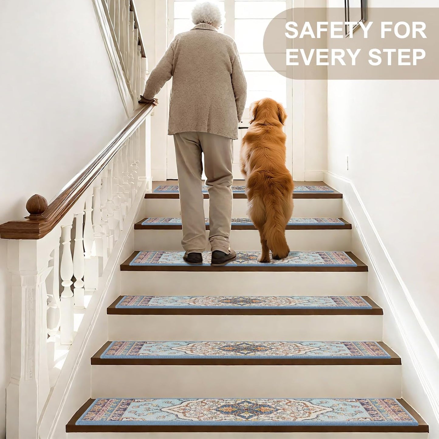 Non Slip Stair Treads for Wooden Steps Indoor, Dark Grey, 15pcs, 30"X8", Soft Carpet Mat, Machine Washable Boho Carpet Treads with Reusable Adhesive Backing, Safety Stair Tread for Dogs, Kids, Elders
