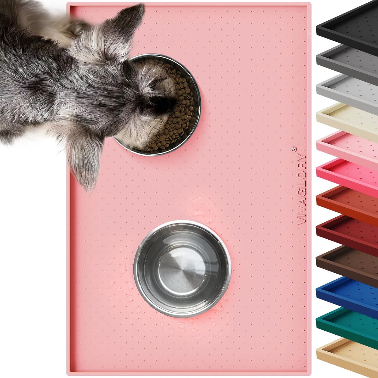 VIVAGLORY Dog Bowl Mat Grippymat Pet Food Mat, Waterproof Washable Nonslip Silicone for Pet & Cat, Food and Water Placemat with Lip & Raised Edges for Indoor Floor, S, Grey