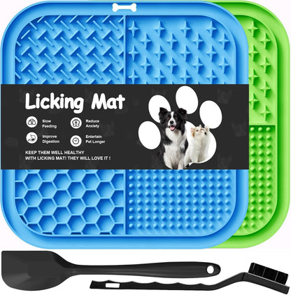 Azyh Licking Mat for Dogs & Cats 2 Pack, Slow Feeder Lick Pat for Large Dogs and Puppies, Anxiety Relief Dog Toys Feeding Mat for Butter Yogurt Peanut, Pets Bathing Grooming Training Mat (9.9'' × 6'')
