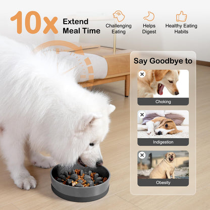 Sted Ceramic Slow Feeder Dog Bowls for Medium Large Breed, Slow Feeding Dog Bowl, Dogs Food Bowls for Fast Eaters, Puzzle Dogs Food Bowl with Silicone Base, Maze Black