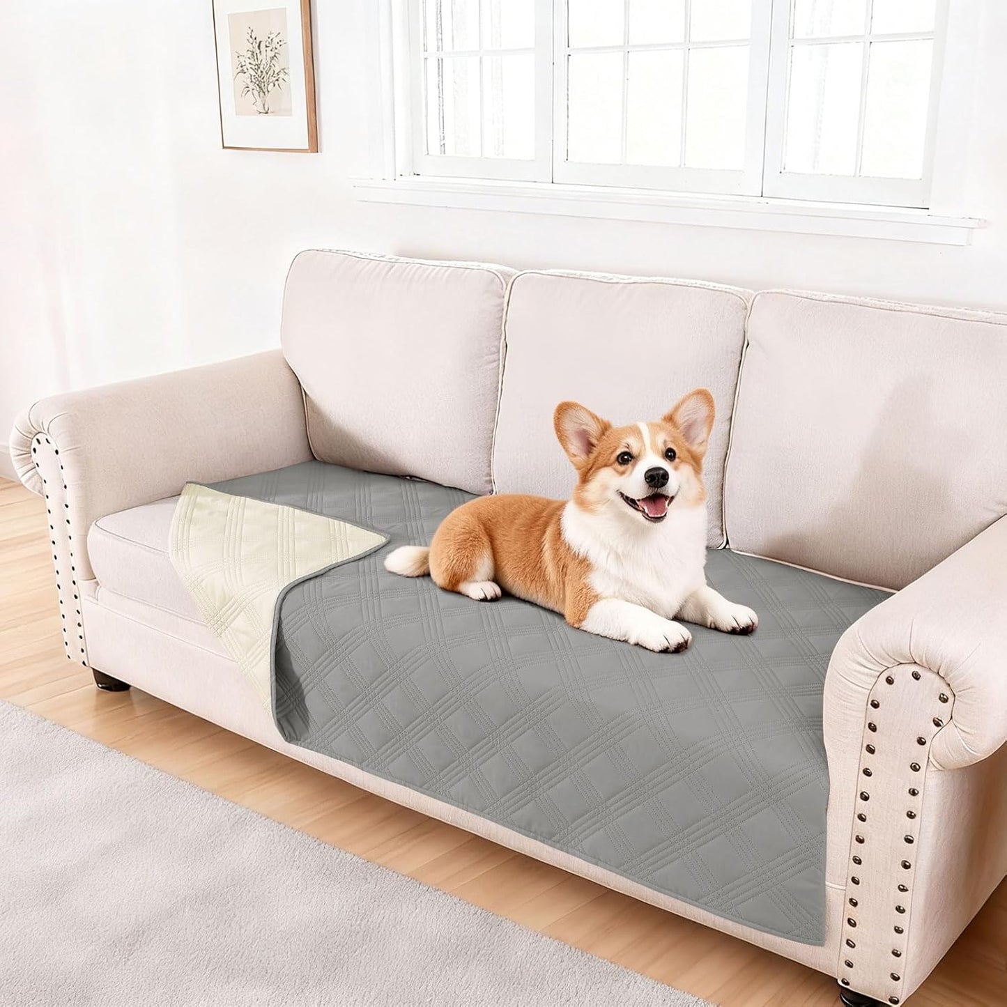 hyha Waterproof Dog Bed Blanket, Soft Pet Blankets, Waterproof Couch Cover for Dogs, Reversible Sofa Covers Washable for Furniture (30x70 Inch, Grey/Dark Grey)