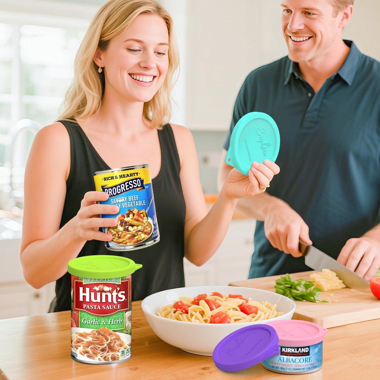 4PCS 3-inch Silicone Can Lids for Goya | Van Camp's | Chef Boyardee | Bush's Best | Farmer's Market Can, Tight Seal Cover for Canned Good, Can Toppers, Reusable Food Saver Lid (Can NOT Included)