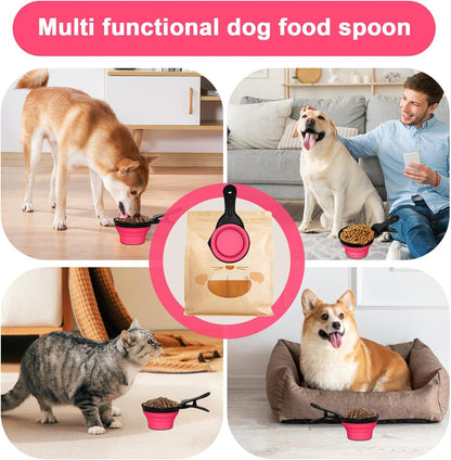 Collapsible Dog Food Scoop Foldable Pet Food Bag Clip 3 in 1 Multi-function Silicone Cat Food Measuring Cup Scoop Dog Food Scooper Pet Food Storage Clip (Green, 1 Cup Capacity(1 Pack))
