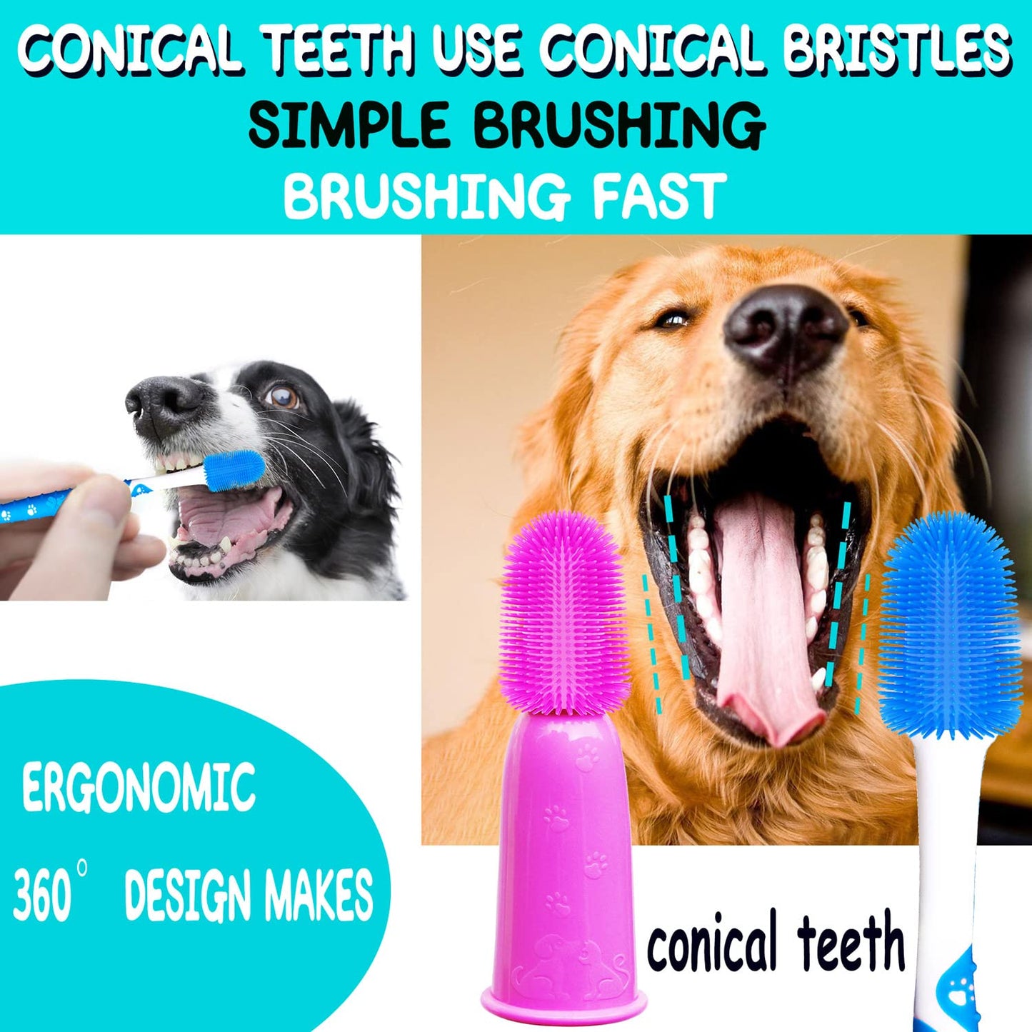 360 ° Dog Toothbrush Pet Toothbrush 360 ° Finger Toothbrush Medium and Large Dogs