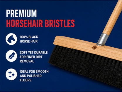 Bon Floor Broom 18 in. with 3 in. Black Horsehair Bristles and 5 ft. Wood Handle for Dry Sweeping Smooth Floors