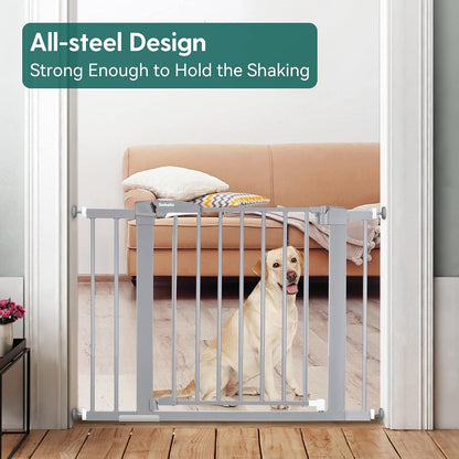 BABELIO Baby Metal Gate Extension with Wood Pattern, 5.5'' Extra Wide Pet Gate for Stairs & Doorways, Pressure Mounted Baby Gate Dog Gate, No Tools Required, 30'' Tall