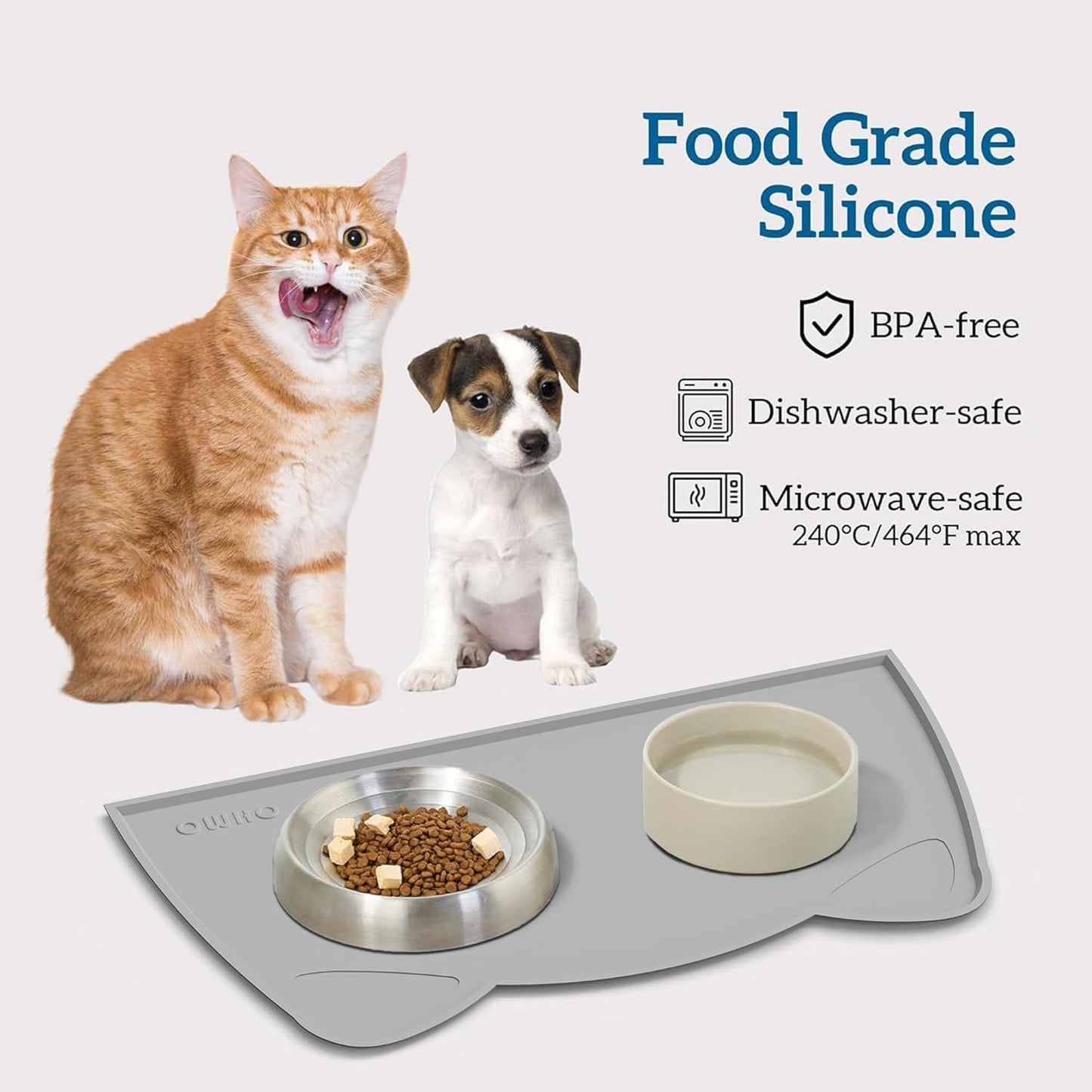 OHMO - Cat Food Mat, Silicone Pet Feeding Mat for Floor Non-Skid Waterproof Dog Water Bowl Tray, Easy to Clean Pet Placemat (Erythrinus, 18 * 9.8'')
