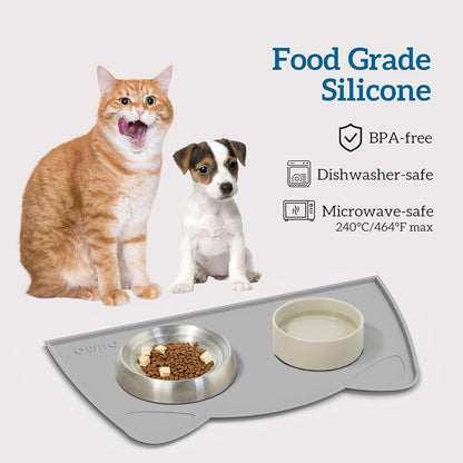 OHMO - Cat Food Mat, Silicone Pet Feeding Mat for Floor Non-Skid Waterproof Dog Water Bowl Tray, Easy to Clean Pet Placemat (Erythrinus, 18 * 9.8'')