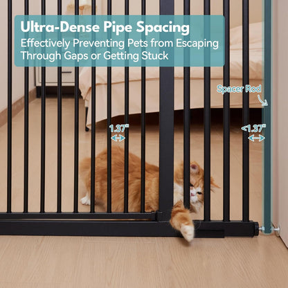 No Pawblems 55" Extra Tall Pet Gate for Cat/Dog, 29-40" Wide Auto Close Tall Dog Gate for Doorways/Hallways, 1.37" Ultra Narrow Spacing, NO Drilling Pressure Mounted, Black