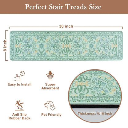 OJIA Floral Stair Treads Non-Slip Stair Runner for Wooden Steps Indoor 15PCS 30"x8" Carpet Stair Treads Stair Mats Staircase Step Treads for Kids, Elders and Dogs, Stair Covers, Black