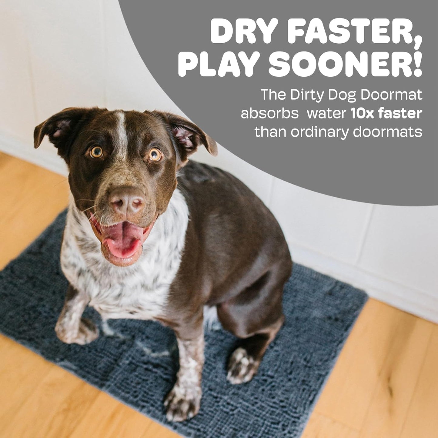 Dog Gone Smart Dirty Dog Doormat - Fast Drying Rug with Super Gripper Backing for Clean Floors - Super Absorbent and Machine Washable Mat for Muddy Paws - Grey
