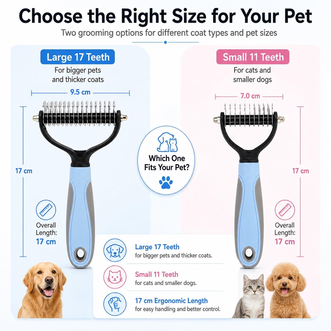 Pet Knotter Dog Grooming, Professional Deshedding Brush Cat Brushes for Shedding Comb Remove Loose Hair Undercoat Fur and Knots Safely Double Sided Dematting Detangler Remover Removing Flea Rake