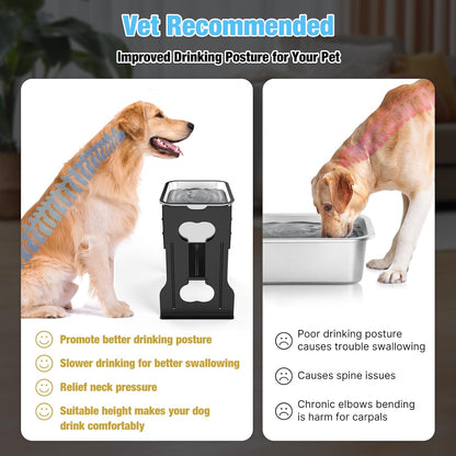 2.4 Gallon Elevated Large Dog Water Bowl,14" Raised Stainless Steel Bowl with Stand for Large Breed, Full Metal Dog Feeding Station for Relief Joint Pressure, Easy Clean for Indoor & Outdoor Uses