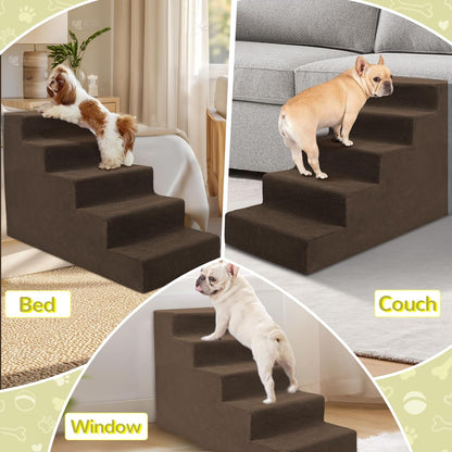 Niubya Dog Stairs for Small Dog and Cats,23”H Non-Slip Bottom Pet Steps for High Beds and Couch,Extra Wide High-Density Foam Pet Stairs Grey,5 Steps