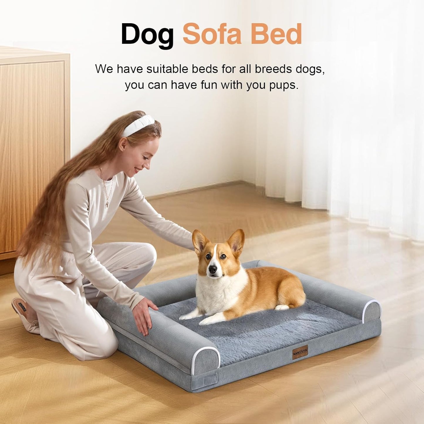 Large Dog Bed Orthopedic Washable: Beds Bolster XL Bed Large Big Dogs Memory Foam Couch Sofa Waterproof with Removable Cover