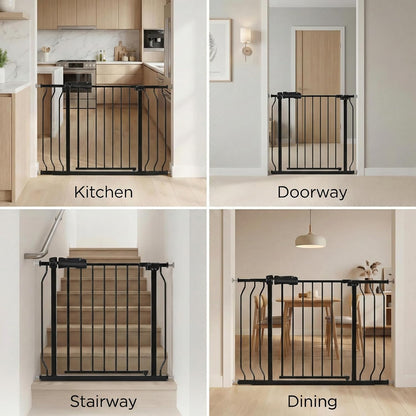 Extra Wide Baby Gate Tension Indoor Safety Gates Black Metal Large Pressure Mounted Pet Gate Walk Through Long Safety Dog Gate for The House Doorways Stairs (62.2"-66.93"/158-170CM, Black)